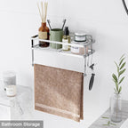ESOW Paper Towel Holder with Shelf Storage, Adhesive Wall Mount 2-in-1 Basket - Image 4
