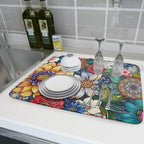 Boho Floral Dish Drying Mat for Kitchen Counter 18x24 Inch Super Absorbent - Image 6