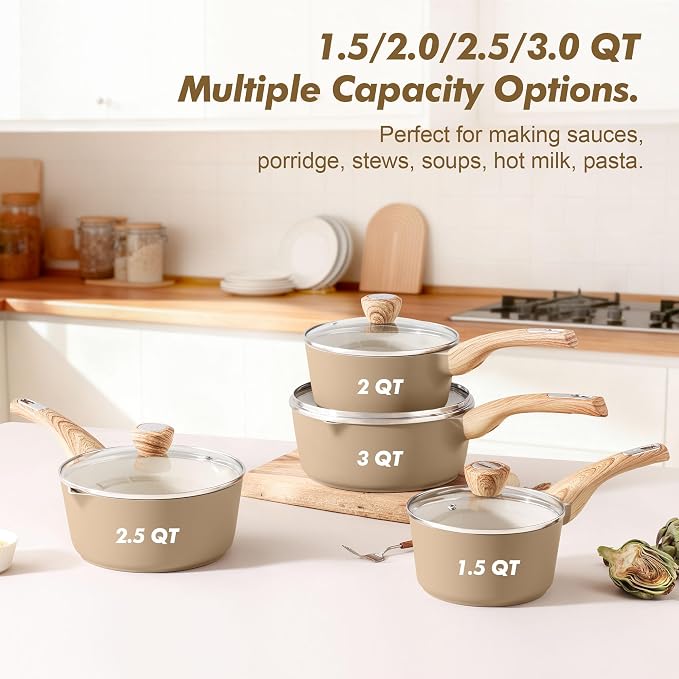 SENSARTE 1.5 & 2.5 Quart Ceramic Sauce Pan Sets - Image 3