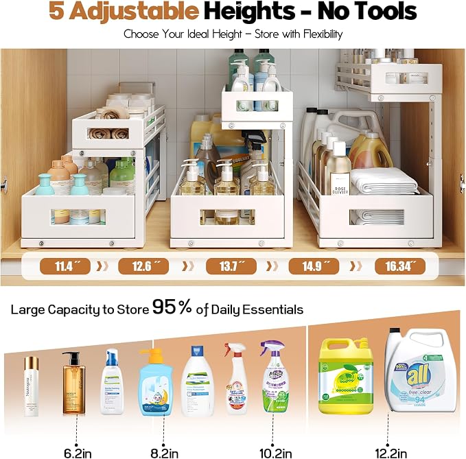2-Pack 19"Deep Under Sink Organizer And Storage, 2-Tier L-Shaped Pull Out - Image 7