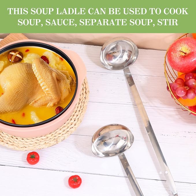 8pcs Stainless Steel Ladle 8 Oz Soup Ladle 14" long Spoon Heavy-Duty Metal - Image 2