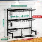 Over The Sink Dish Drying Rack, Expandable Length 3-Tier Large Stainless Steel - Image 7