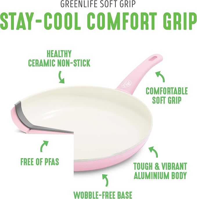 GreenLife Non Stick Fry Pan Set, Non-Toxic PFAS-Free Ceramic Skillets, - Image 4