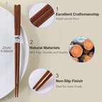 Reusable Chopsticks，GLAMFIELDS Japanese Natural Wooden 5 Pairs Hand-Carved - Image 2