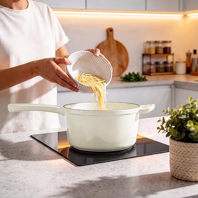 2Qt Enameled Cast Iron Sauce Pan, Leonyo Dutch Oven Pot - Image 6