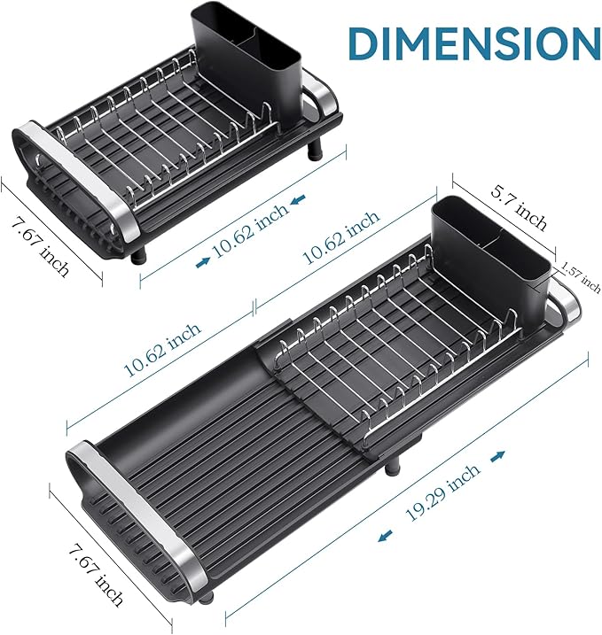 Small Dish Drying Rack, Mini Expandable Compact Dish Rack, Slim Extendable - Image 6