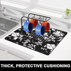 Rnivvi Dish Drying Mat for Kitchen Counter, 16 x 18" Cute Flower Theme - Image 2