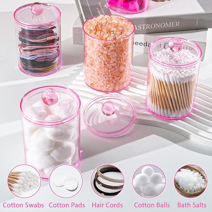 XIPENGKEJI 4 Pack Qtip Holder, Canister Apothecary Jar Set, Bathroom Jars - Image 4