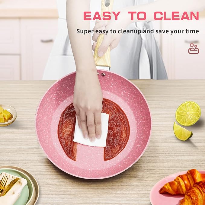 Frying Pan Nonstick, 11 Inch Pink Egg Pan, Non Stick Fry Pan 100% PTFE - Image 3