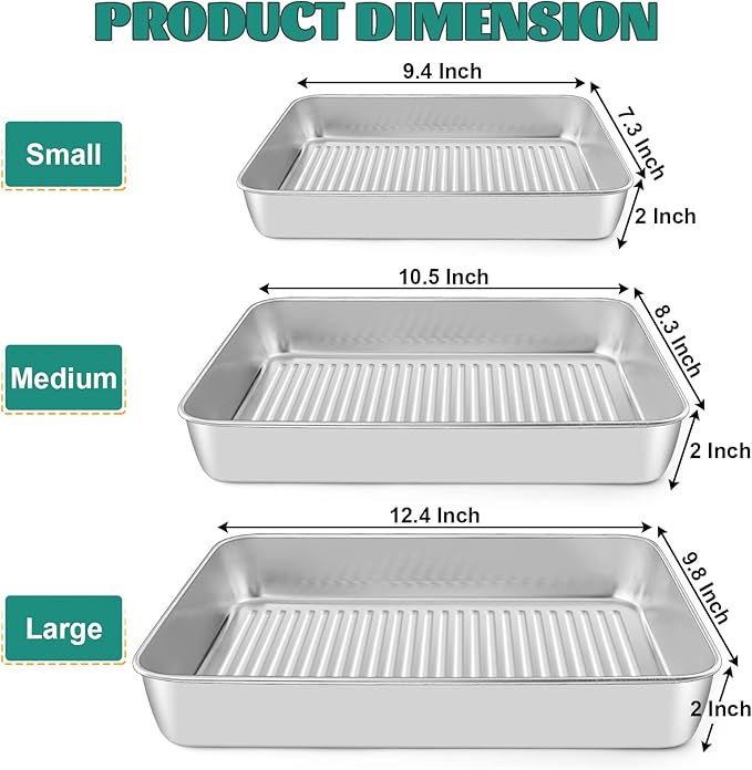 Baking Pans Set of 3, E-far Stainless Steel Sheet Cake Pan - Image 2