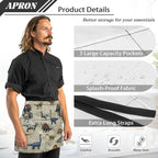 Server Apron with 3 Pockets, Waterproof Oil Waitress Waiter Half Apron - Image 6
