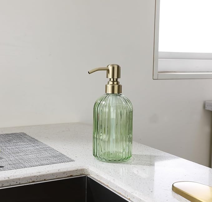 16Oz Green Glass Soap Dispenser - Image 4