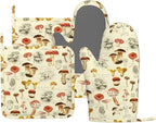 Mushroom Oven Mitts and Pot Holders Sets Silicone Vintage Mushrooms Kitchen by MIFSOIAVV