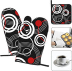 Modern Black Red Retro Oven Mitts and Pot Holders Sets of 3 Abstract Modern Hot - Image 3