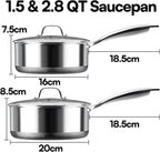 Sauce pan with Lid, KURRUNGIE 1.5 & 2.8 QT Hybrid Stainless Steel Cookware Set - Image 2
