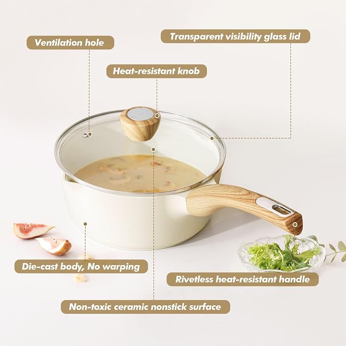 SENSARTE 2.0 & 3.0 Quart Ceramic Sauce Pan Sets - Image 8