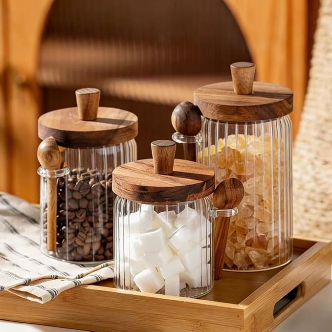 ANSQU Glass Jar with Wooden Lid & Spoon, 20.3oz Food Storage Containers Coffee - Image 3