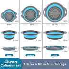 Collapsible Colander Set with Oversized Draining Tray | 3-Pack Foldable Kitchen - Image 3