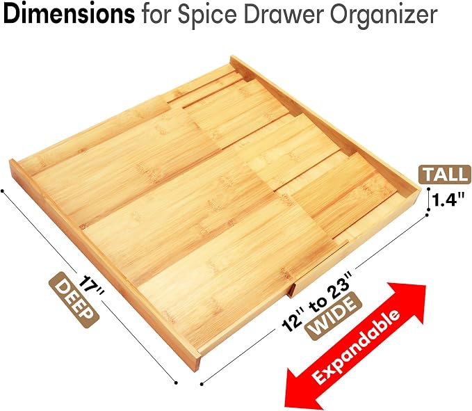 Bamboo Spice Drawer Organizer, Expandable 4 Tier Spice Rack - Image 2