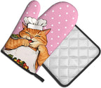 Cat Oven Mitts - Pink Oven Mitts and Pot Holders Sets of 2 Cute Kitten Cooker - Image 2