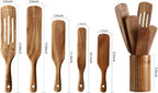 Wooden Spurtles Set with Holder, Natural Teak Kitchen Utensil Set of 6 - Image 2