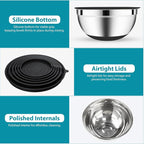 20-Piece Mixing Bowls Set with Airtight Lids – 6 Stainless Steel Kitchen Bowls - Image 3