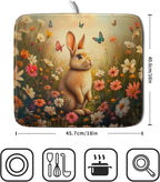 Giwawa Easter Bunny Dish Drying Mat Flower Butterfly Kitchen Drainer Mat 16x18 - Image 2