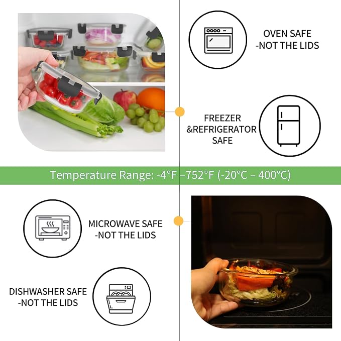 HOMBERKING 18 Piece Glass Food Storage Containers - Image 4