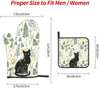 Black Cat Wildflower Hot Pads and Oven Mitts Set of 3, Spring Summer Plants - Image 4