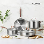 CAROTE 3-Piece Tri-Ply Stainless Steel Frying Pan Set, Skillet Set 8"/10"/12" - Image 9