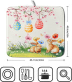 Giwawa Easter Bunny Dish Drying Mat, Spring Rabbits Eggs Hunt Dish Drainer Mats - Image 2