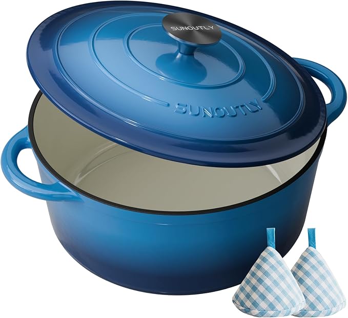 Enameled Cast Iron Dutch Oven - 6QT Pot - Heavy-Duty Cookware by SUNOUTLY