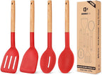 Pack of 4 Silicone Cooking Utensils Set, Non Stick Solid Spatulas and Heat by BUNDLEPRO