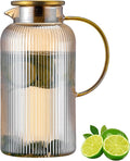 Buaic Glass Pitcher with Lid, 84oz/2.5 Liter Amber Classic Vertical Stripes by Buaic