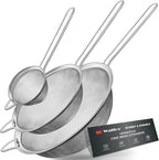 Walfos Fine Mesh Strainer Set of 3, Stainless Steel Wire Strainers by Walfos