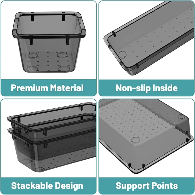 WOWBOX 16 PCS Clear Plastic Drawer Organizer Set, 4 Sizes Desk Drawer - Image 3