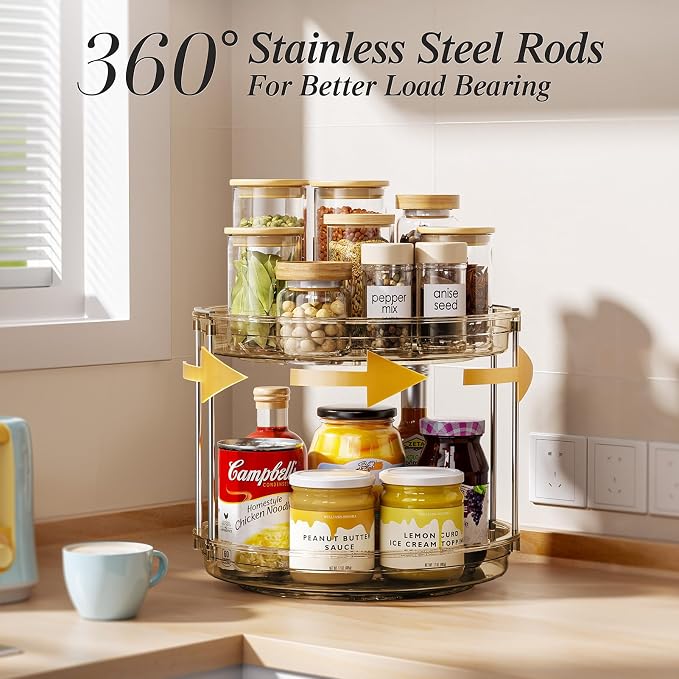 LAMU 2 Pack 2 Tier Lazy Susan Turntable Organizer 10.6'' Rotating Spice Rack - Image 3