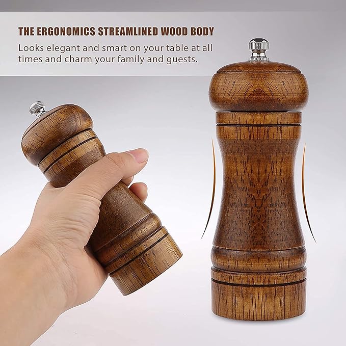 Pepper Grinder - 5 inch Pepper Mill Pepper Grinder Refillable Oak Salt and - Image 4