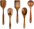 Wooden Spoons for Cooking, Wooden Utensils for Cooking Natural Teak Wooden by Mooues