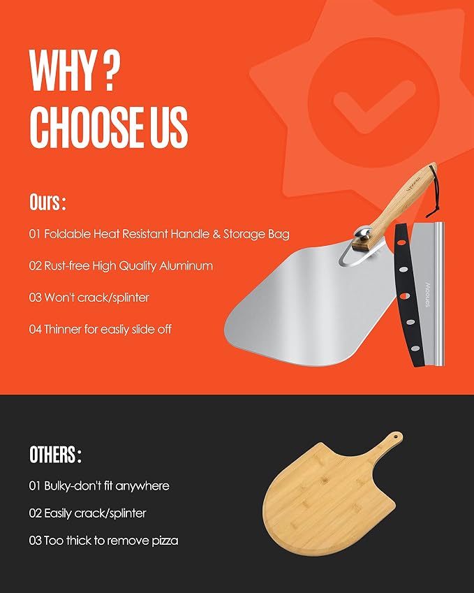 Pizza Peel Aluminum Pizza Spatula, Mooues 12 inch Metal Pizza Paddlewith Rocker - Image 6