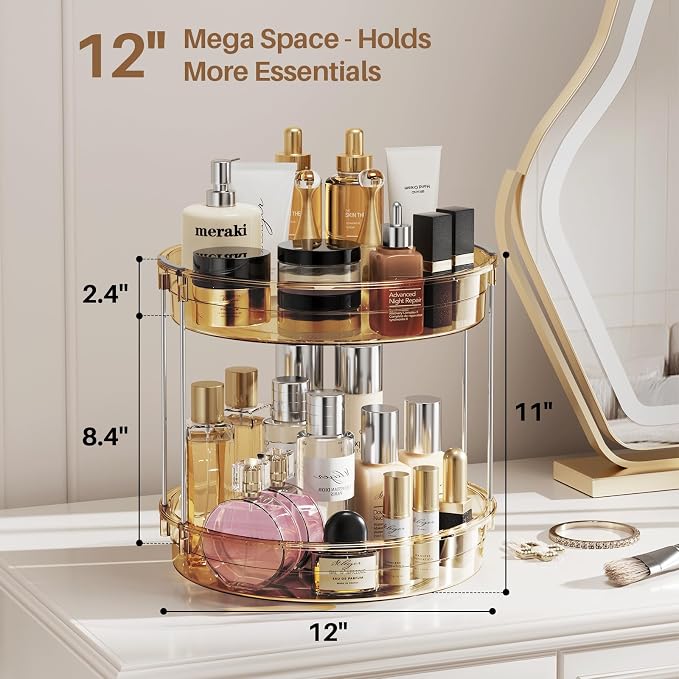 LAMU 2 Pack 2 Tier Lazy Susan Turntable Organizer 12'' Rotating Spice Rack - Image 2