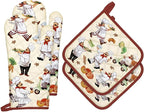 Chef Oven Mitts and Pot Holders Sets 4Pcs, 100% Cotton Heat Resistant, Extra by Arquiel