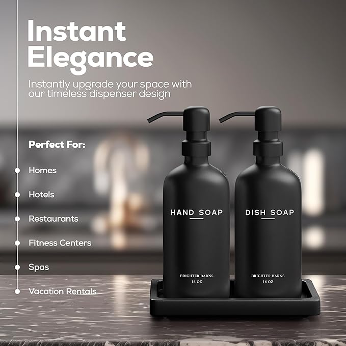 Black Glass Hand and Dish Soap Dispenser Set by Brighter Barns - Image 2