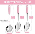 14-in Pink Cooking Spoons Set, Heavy Duty 18/0 Stainless Steel Large Serving - Image 3