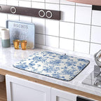 Dish Drying Mat for Kitchen Counter Blue and White Floral Drying Mats - Image 5