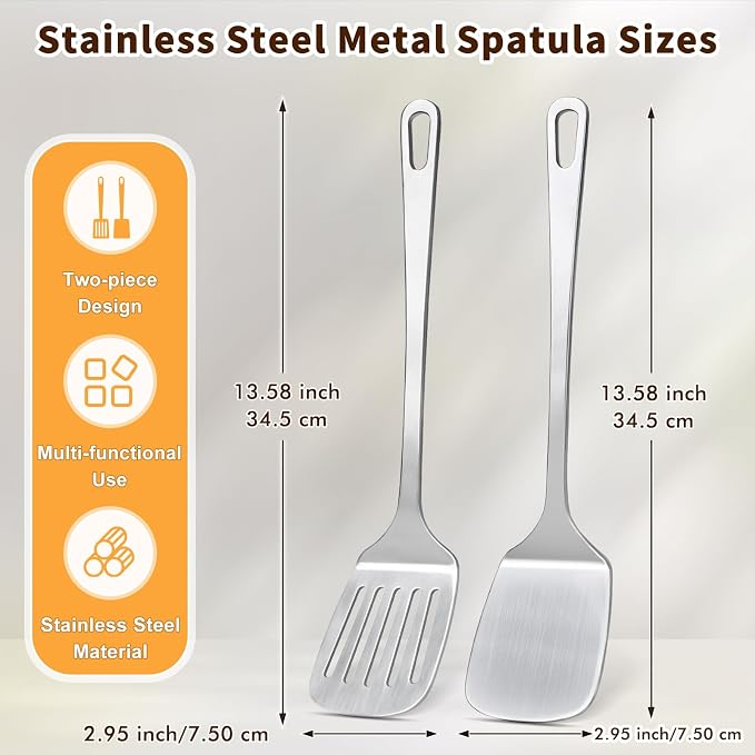 Stainless Steel Spatula, Metal Spatula Solid Turner, Heavy Duty Sturdy Spatulas - Image 6