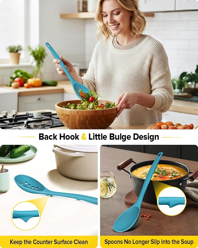 Pack of 2 Silicone Cooking Spoons, Non Stick Solid Kitchen Spoon - Image 4