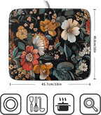 Vintage Floral Dish Drying Mat 16x18 inch Boho Flower Drainer Mats Fast Dry - Image 2