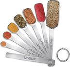 Stainless Steel Measuring Spoons Set of 8, Rectangular Metal Measuring Spoons by YUNNKEEY