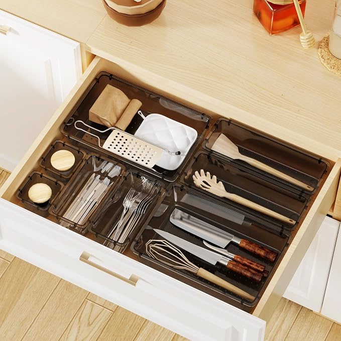 WOWBOX 40 PCS Clear Plastic Drawer Organizer Set, 4 Sizes Desk Drawer - Image 7